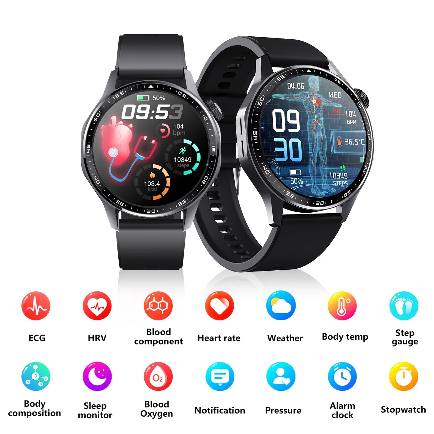 Advanced Health and Fitness Smartwatch with Tools to Manage Stress and Sleep, ECG App, SpO2, 24/7 Heart Rate WAUTTON