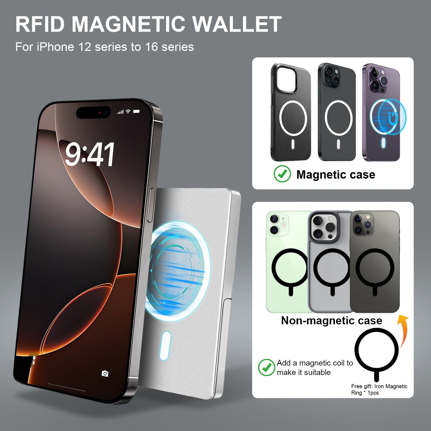 RFID Blocking Wallet Minimalist Slim Card Holder for Magsafe with Adjustable Stand, Metal Pop Up Magnetic Wallet for Men TOYFID TOYFID Wallet