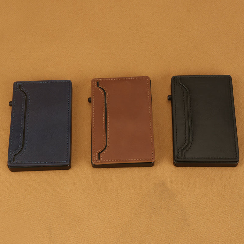 TOYFID Wallet With PU Leather Cover,Aluminum Alloy Pop Up Wallet Holder Card TOYFID Wallet