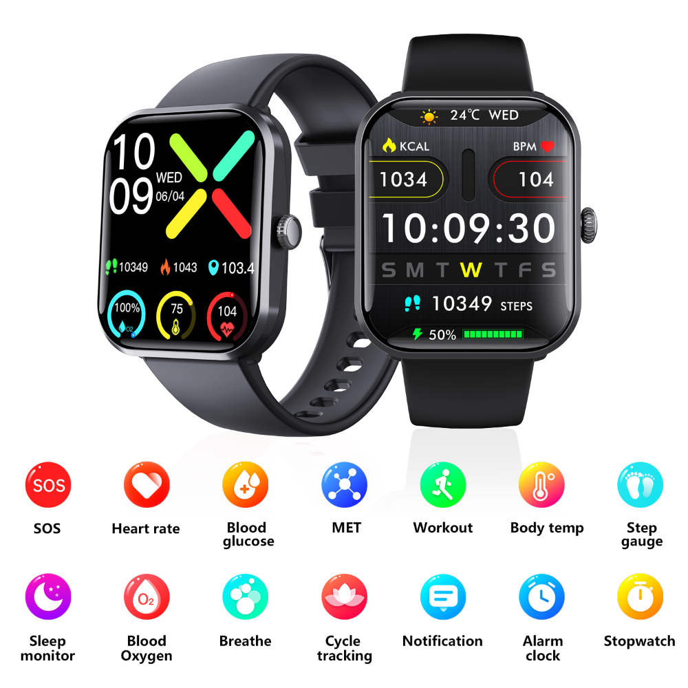 Blood Sugar Glucose Monitor Smart Watch for Diabetics SOS Emergency Alarm Call Wautton Outdoor Gear