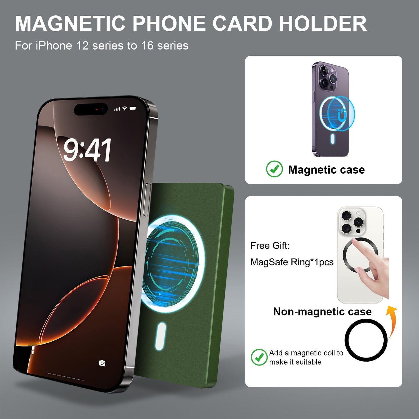 RFID Blocking Wallet Minimalist Slim Card Holder for Magsafe with Adjustable Stand, Metal Pop Up Magnetic Wallet for Men TOYFID TOYFID Wallet