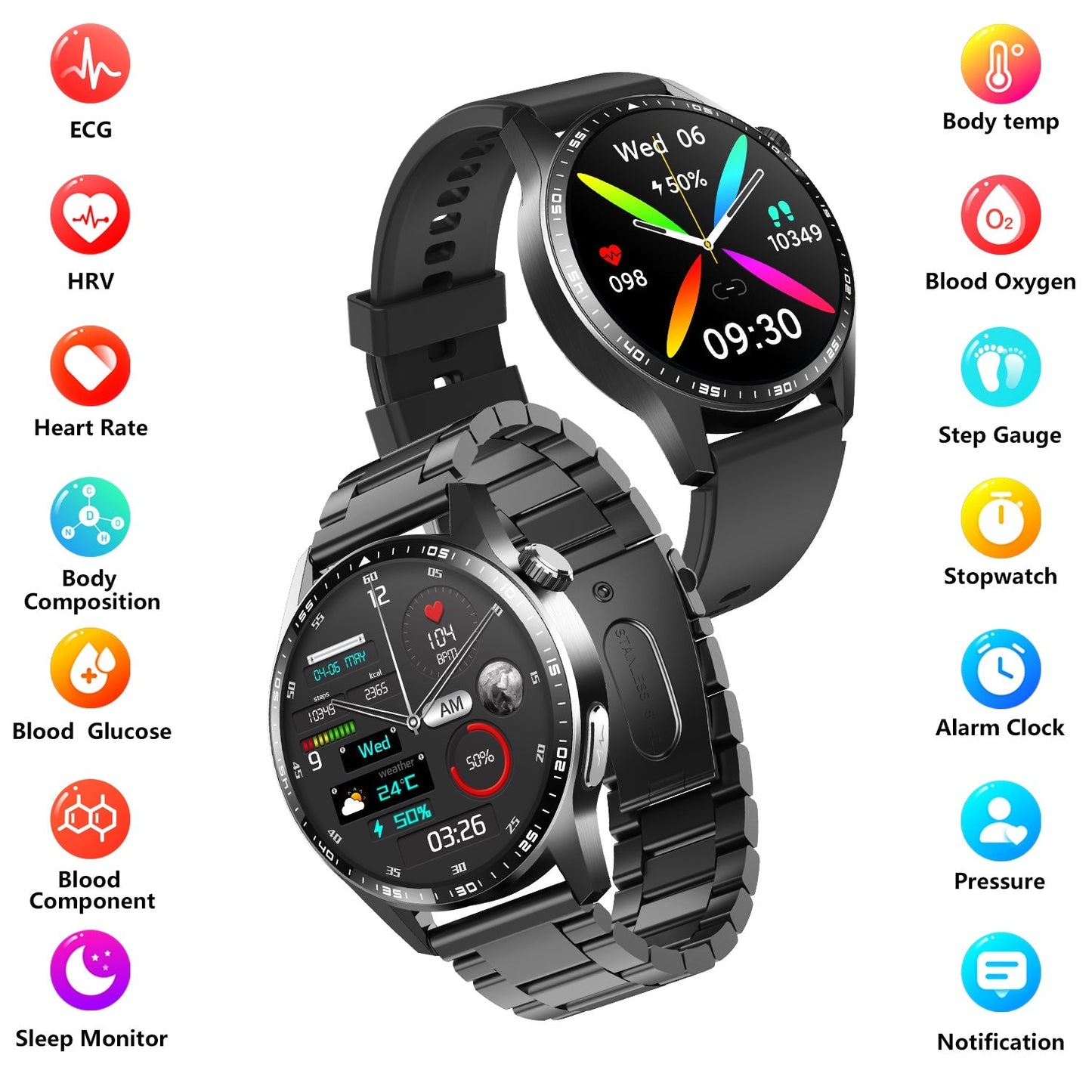Healthy Blood Oxygen Smart Watch Men ECG+PPG Precise Body Temperature Heart Rate Monitor Smartwatch HRV Blood Pressure Watches WAUTTON