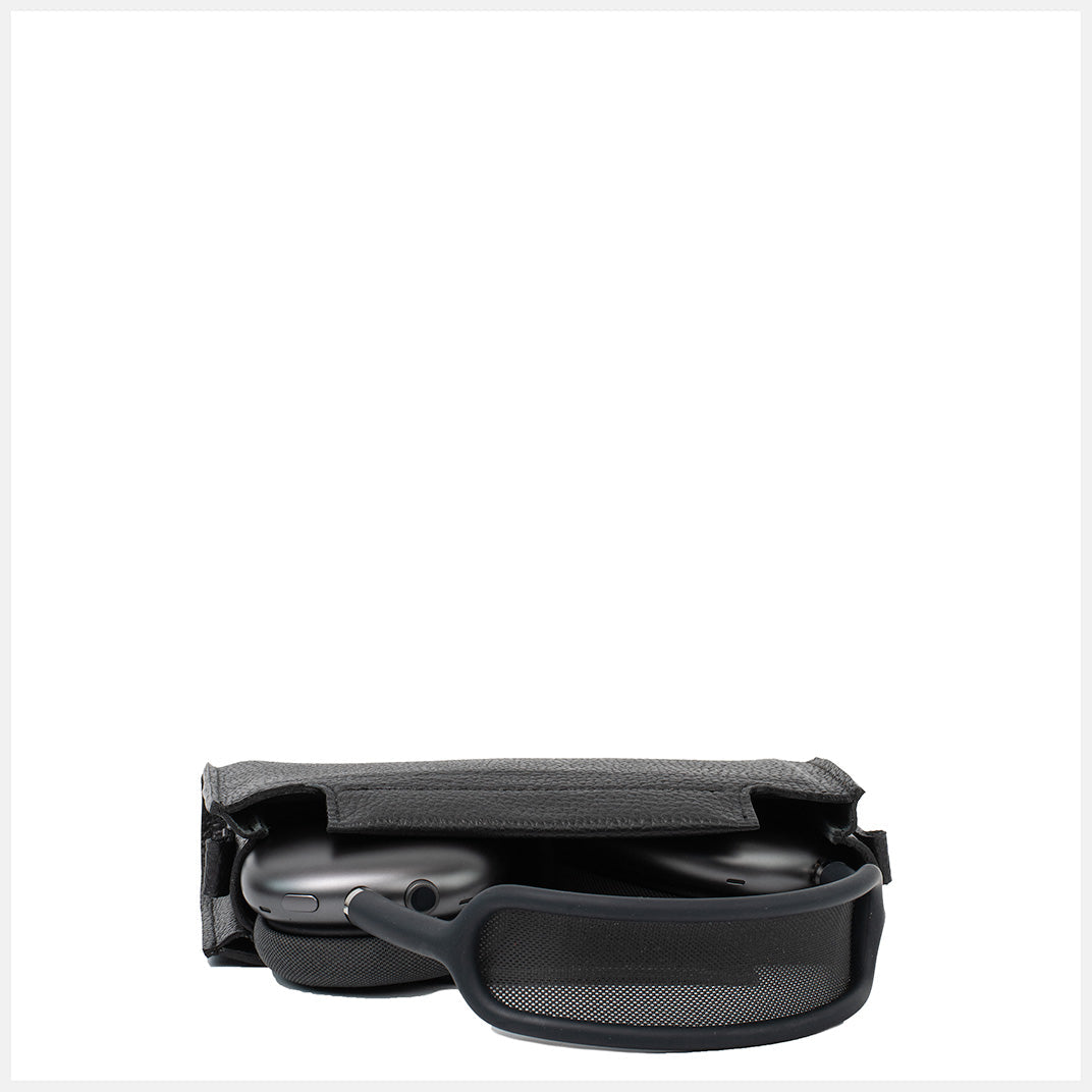 Leather Case with Adjustable Fabric Strap for AirPods Max (Black) Geometric Goods