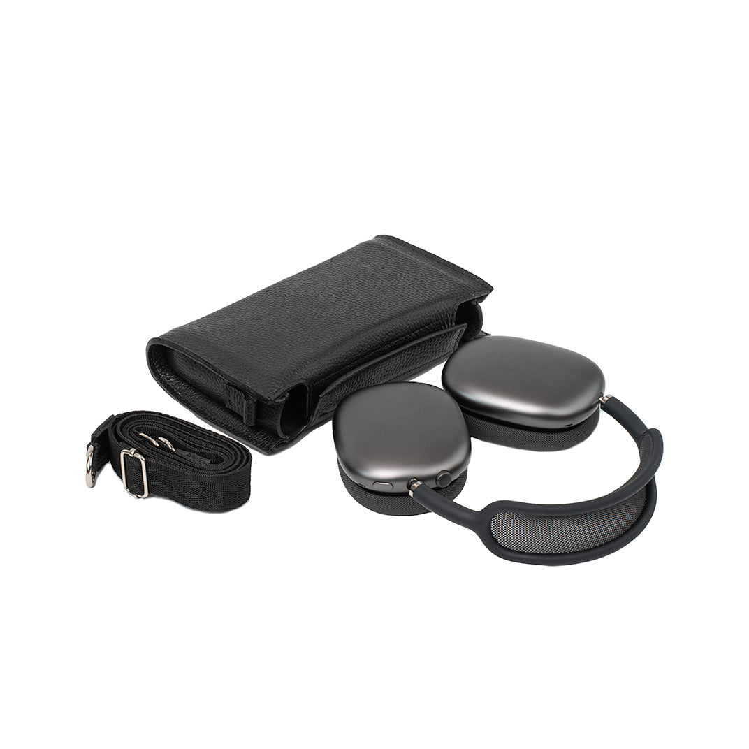 Leather Case with Adjustable Fabric Strap for AirPods Max (Black) Geometric Goods