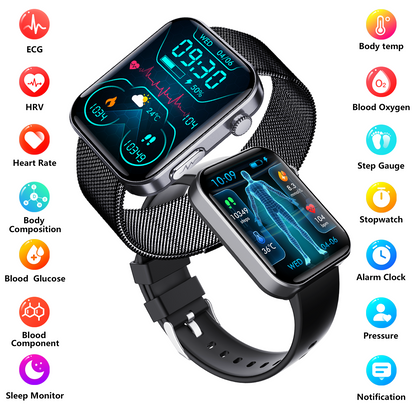 ECG smart watch with blood pressure monitor body temperature blood glucose heart rate blood oxygen Wautton Outdoor Gear
