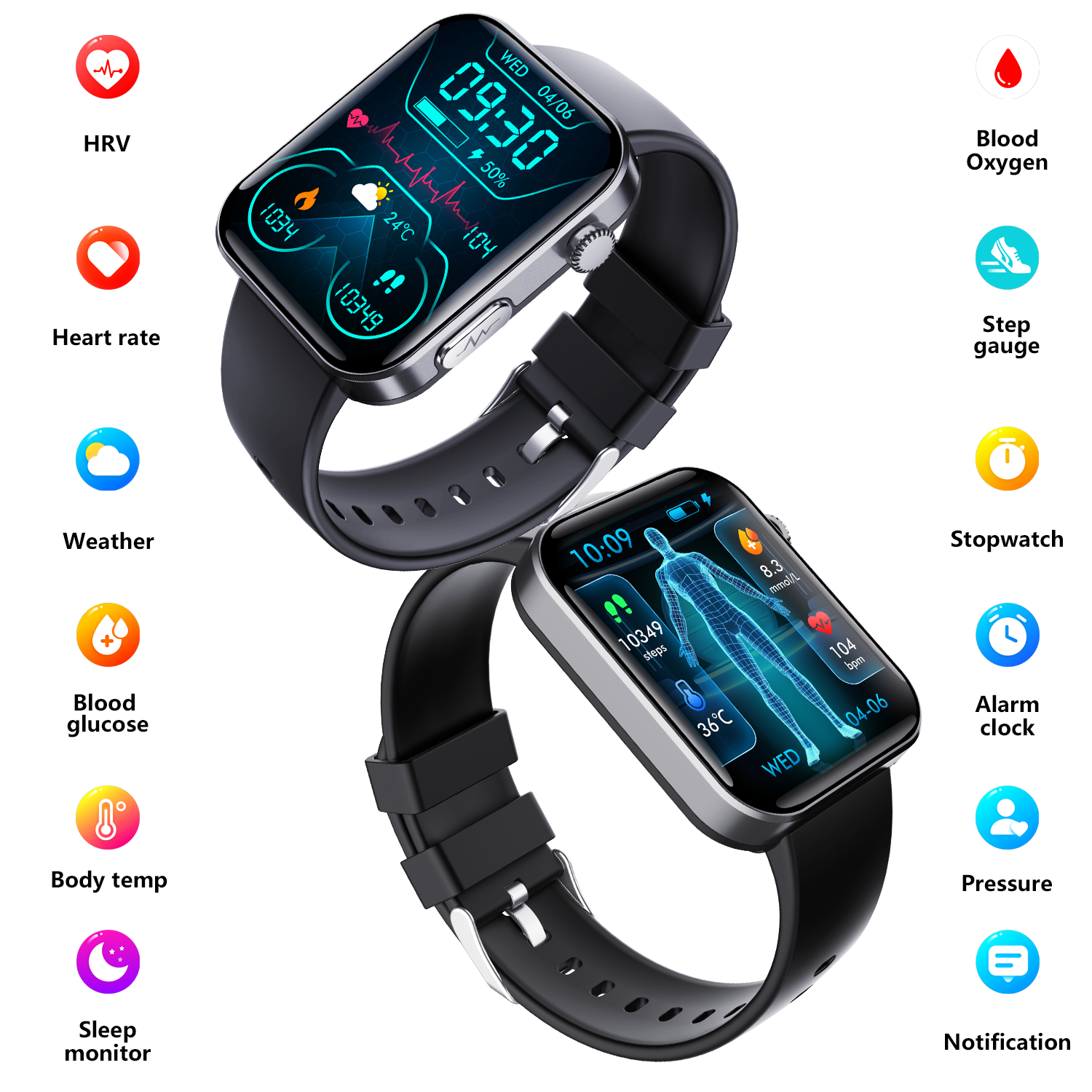 ECG smart watch with blood pressure monitor body temperature blood glucose heart rate blood oxygen Wautton Outdoor Gear