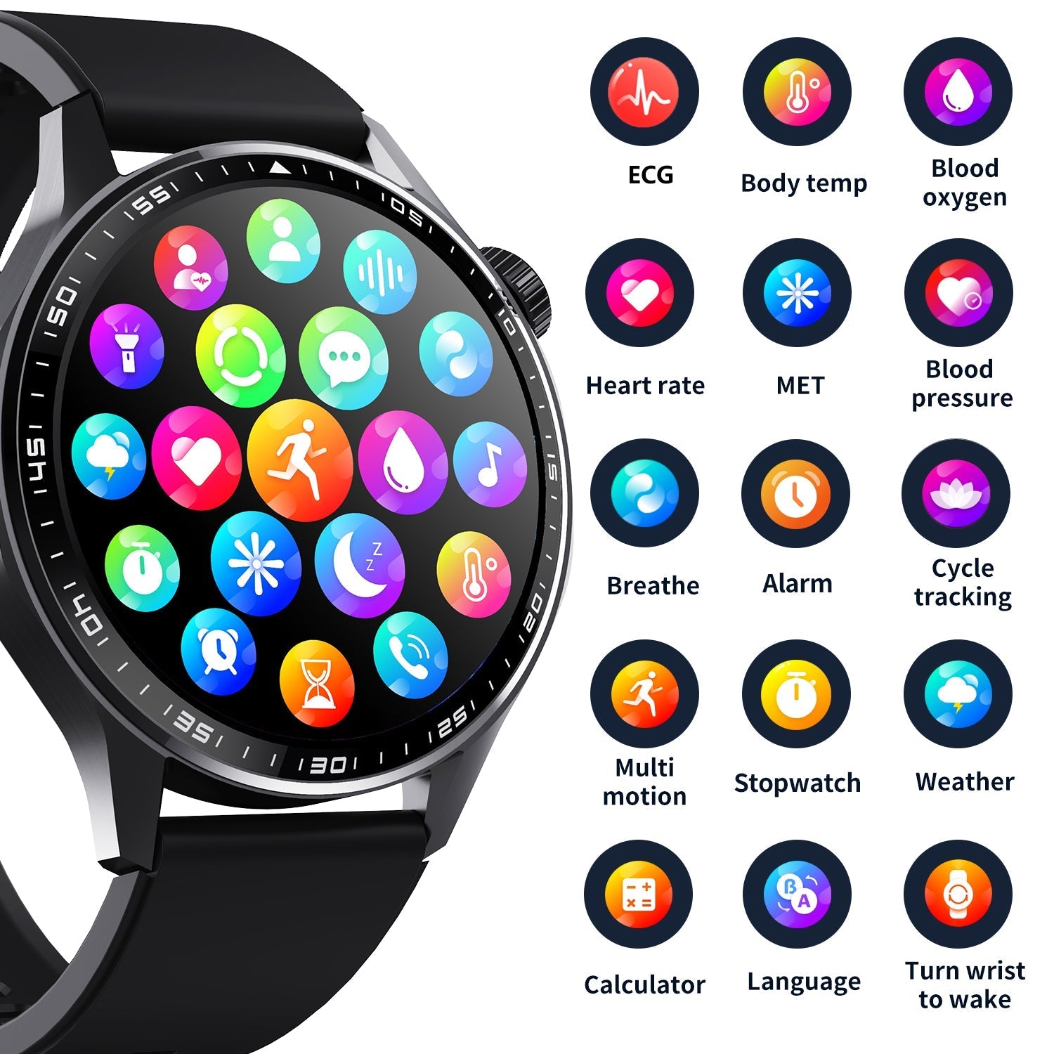 Advanced Health and Fitness Smartwatch with Tools to Manage Stress and Sleep, ECG App, SpO2, 24/7 Heart Rate WAUTTON