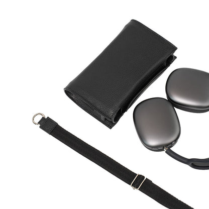 Leather Case with Adjustable Fabric Strap for AirPods Max (Black) Geometric Goods