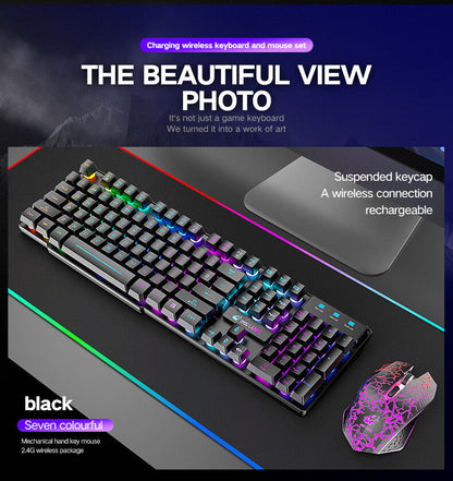 T6 Gaming Keyboard & Mouse Set  Rainbow Backlight  Platinum
