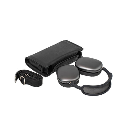 Leather Case with Adjustable Fabric Strap for AirPods Max (Black) Geometric Goods